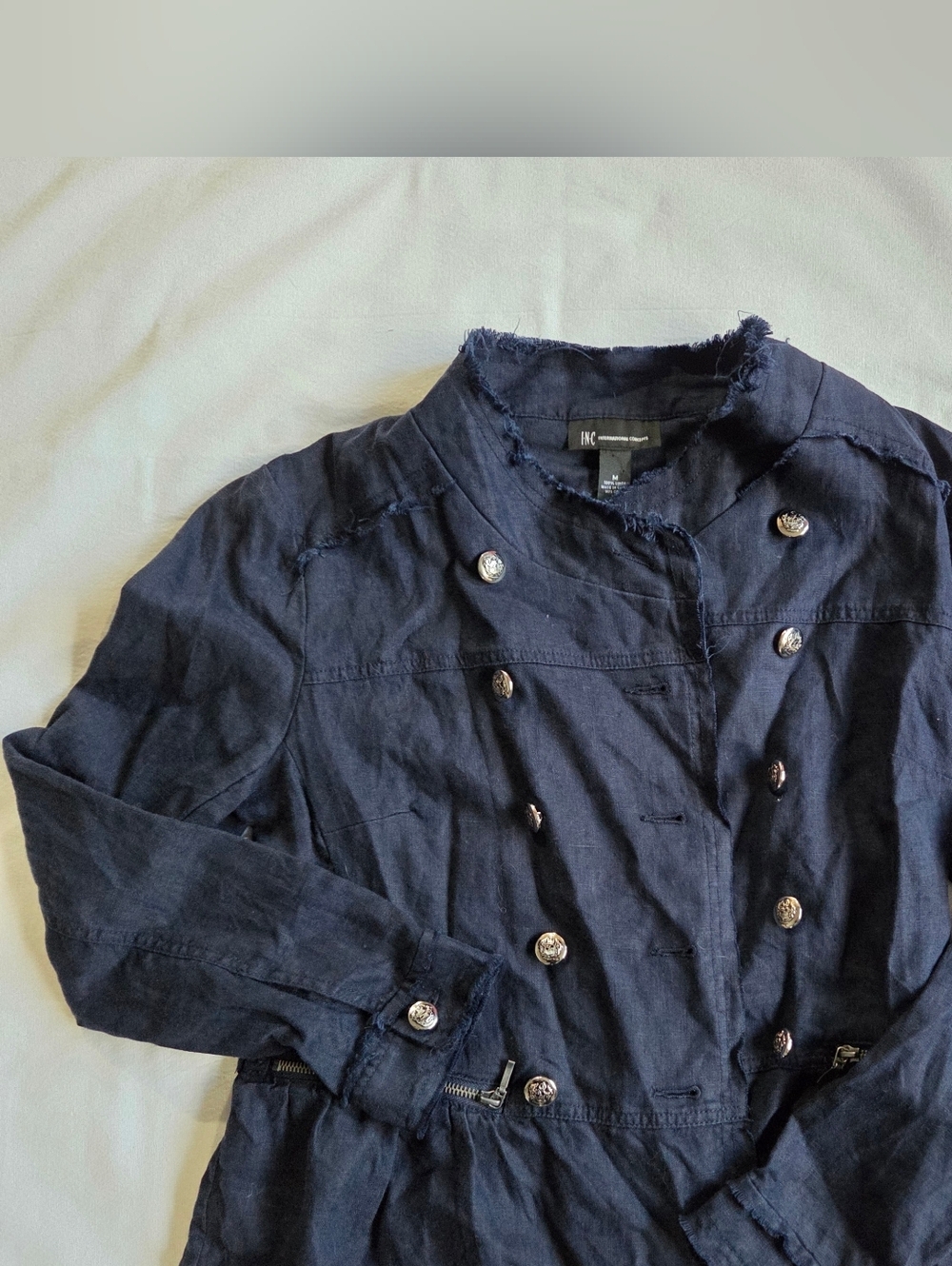 INC International Concepts Navy Frayed-Trim Jacket - Picture 2 of 5